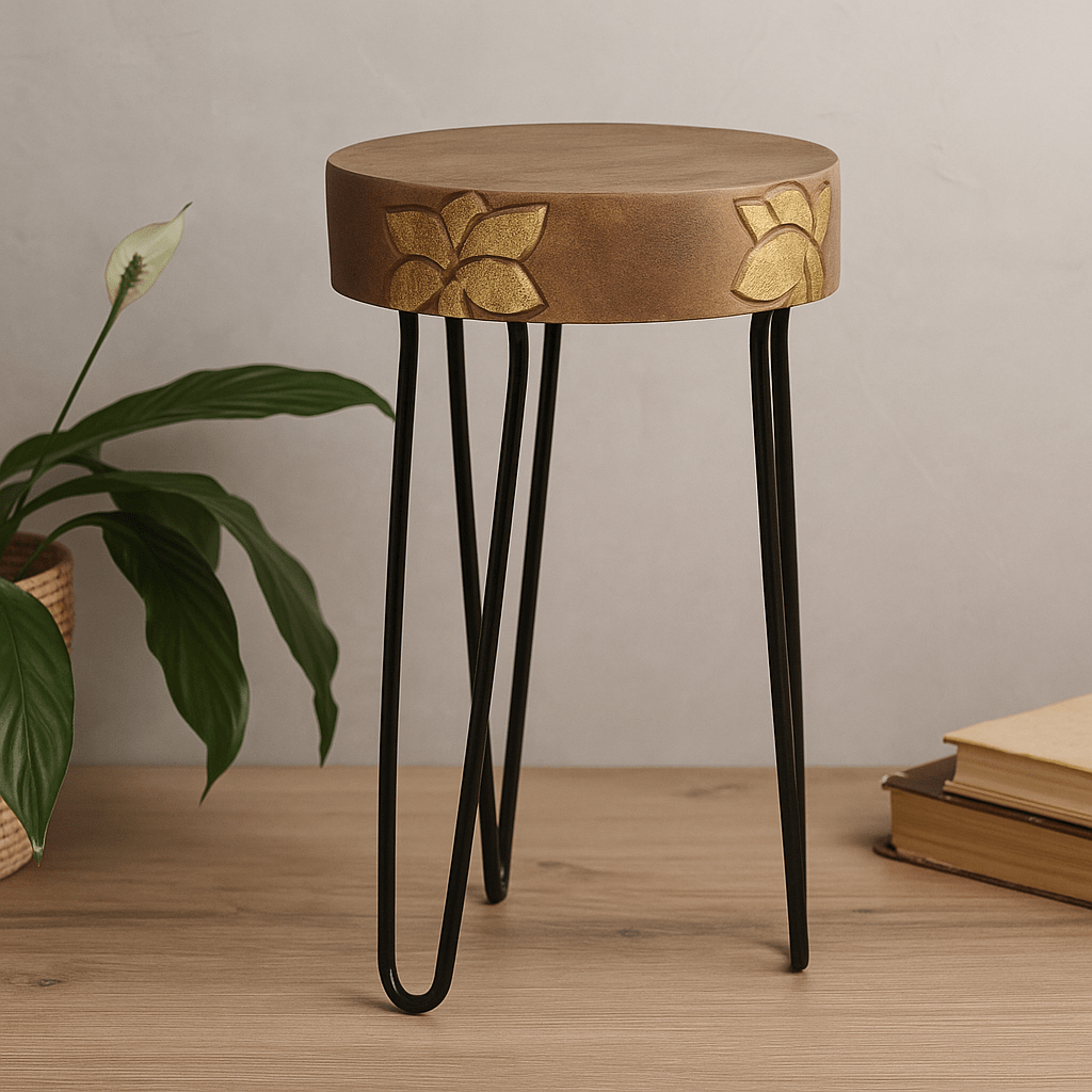 Plant Stand Albasia Wood Natural And Gold Detail - SHAMTAM.COM