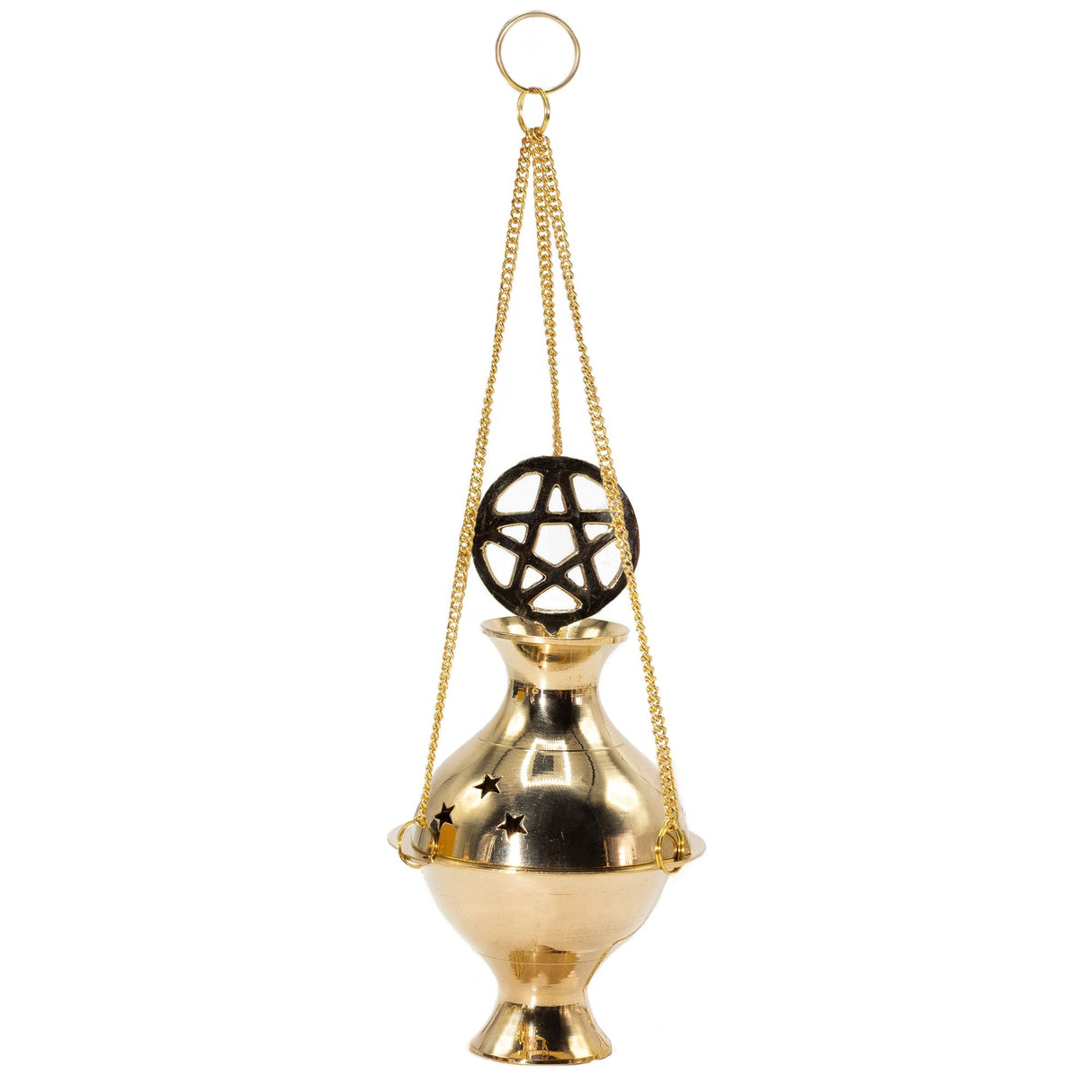 Polished Brass Hanging Incense Burner, Pentacle - SHAMTAM.COM