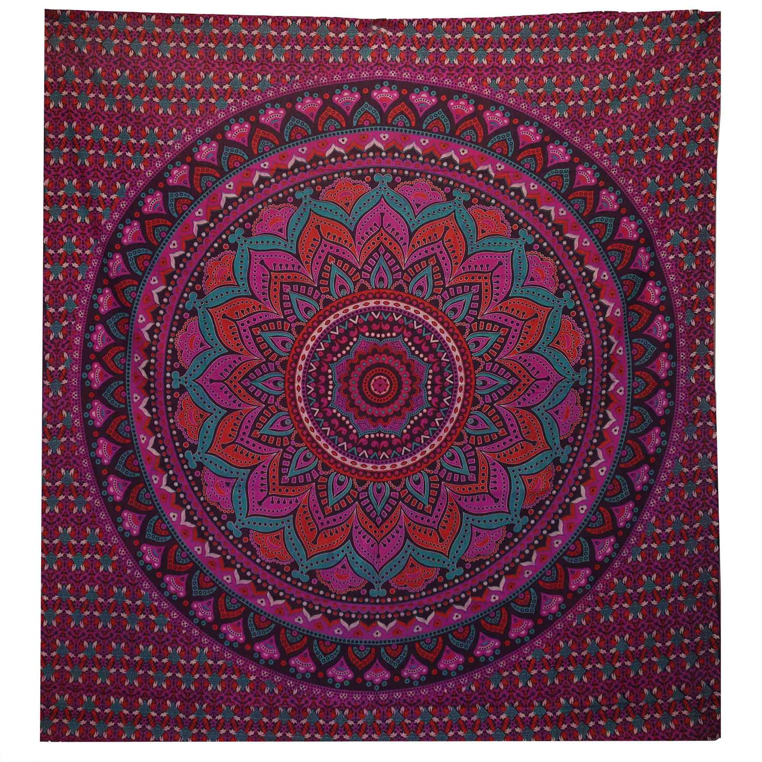 Vibrant Purple Mandala Tapestry - Double Cotton Bedspread & Wall Hanging Decor - SHAMTAM.COM