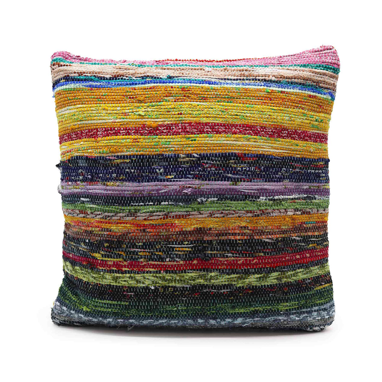 Vibrant Sunrise Oranges Rag Rug Cushion Cover - Colorful Striped Decorative Pillow for Eclectic Home Decor - SHAMTAM.COM