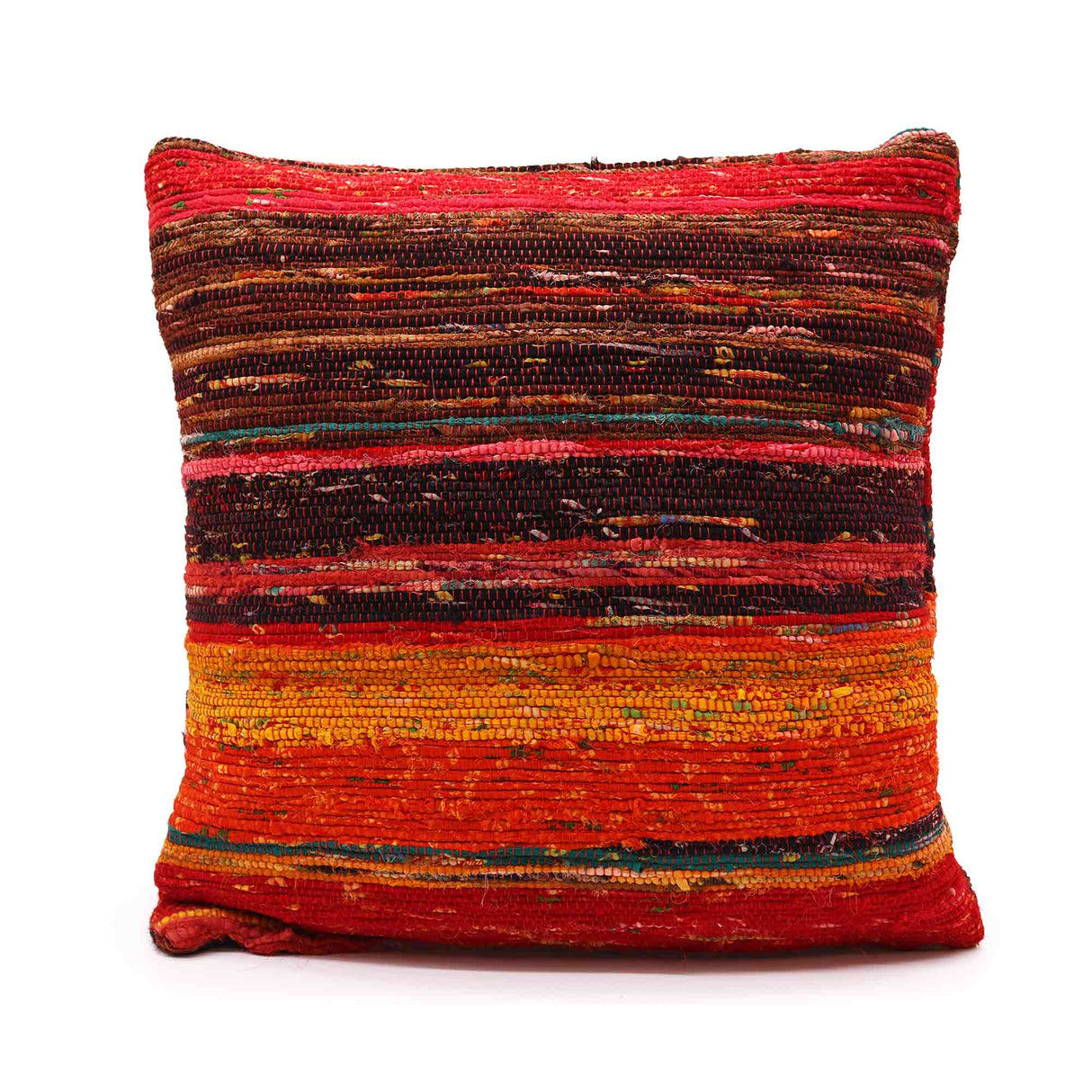 Handcrafted Rag Rug Cushion Covers in Vibrant Rich Reds - Rustic Multicolored Decorative Pillows for Home Decor - SHAMTAM.COM