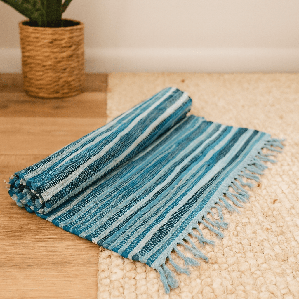 Rag Rug Small Aqua Blues 50x90cm - SHAMTAM.COM