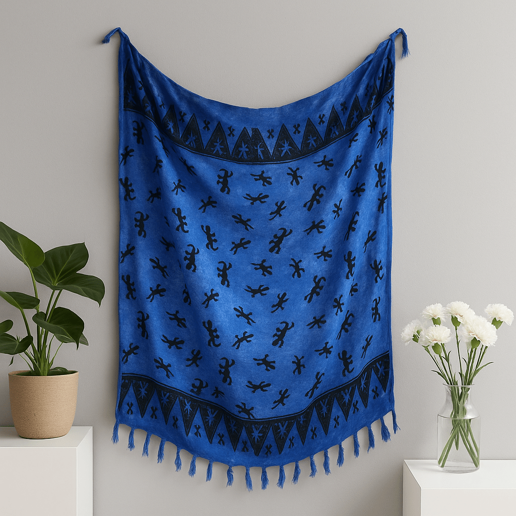 Rayon Sarong Bali Gecko, Blue - SHAMTAM.COM