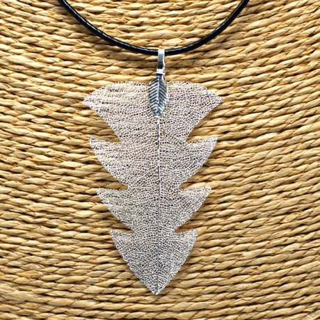 Real Fir Leaf Pendant Necklace, Silver - SHAMTAM.COM