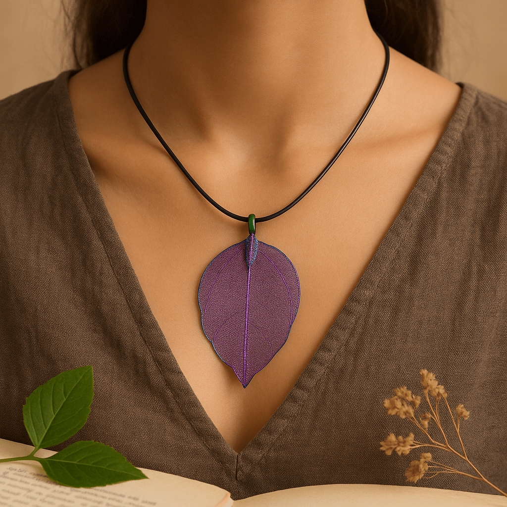 Real Leaf Pendant Necklace - Multicolour - SHAMTAM.COM