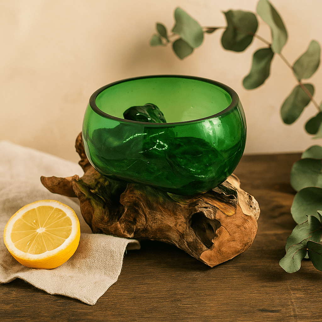 Recycled Beer Bottle Glass Bowl on Wood - SHAMTAM.COM