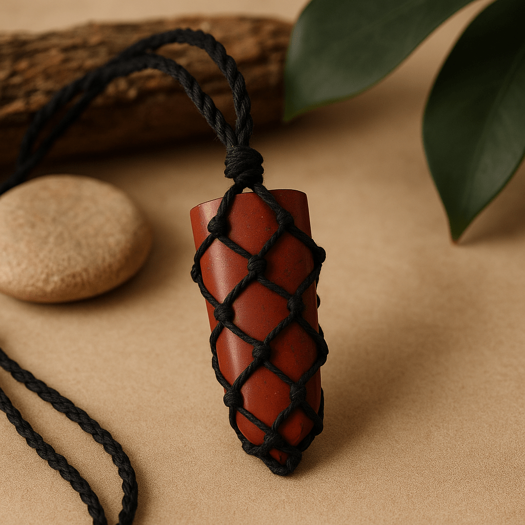 Red Jasper Crystal Point Pendant With Cord - SHAMTAM.COM