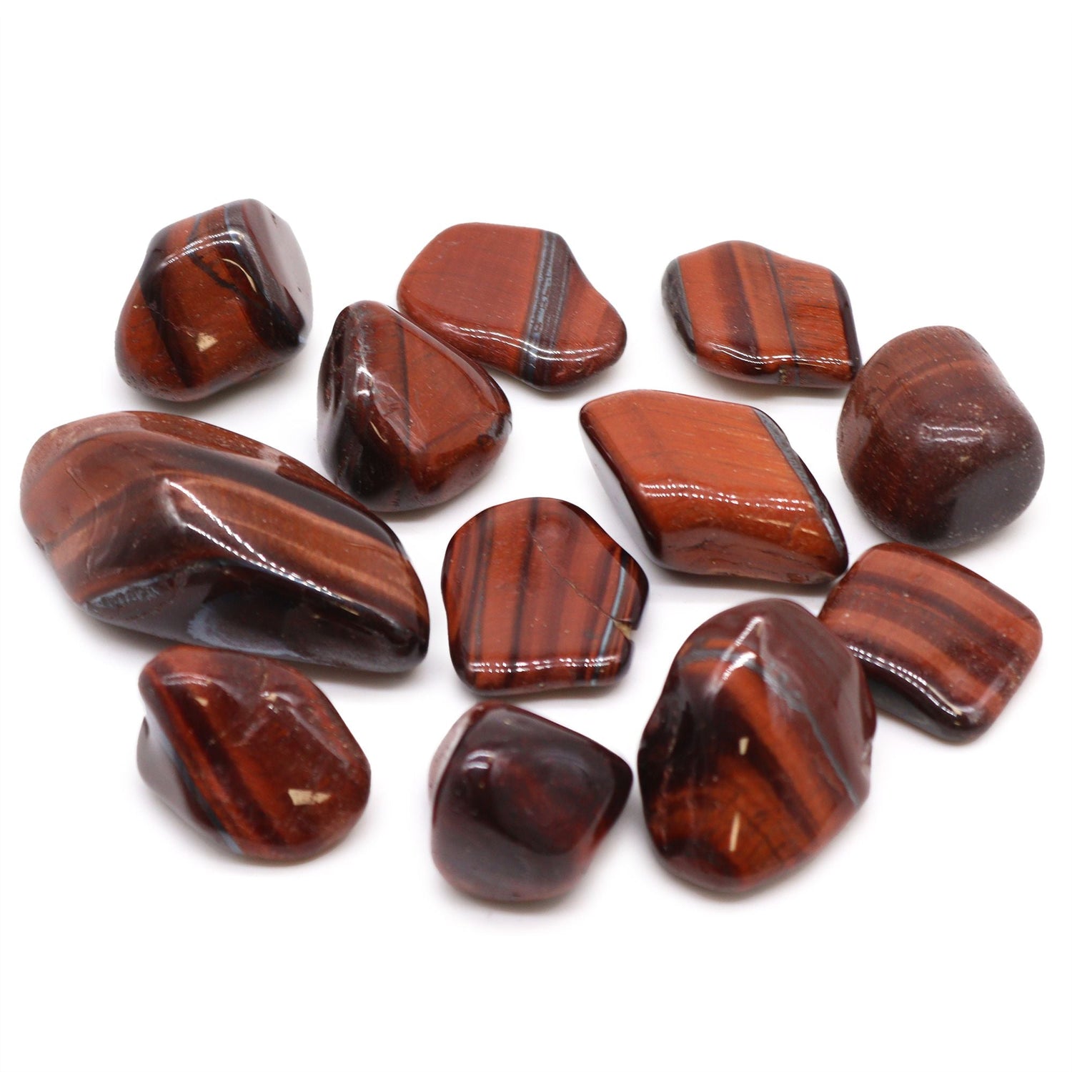 Red Tiger's Eye Tumbled Stones 12 Pack 7 - 26mm - SHAMTAM.COM