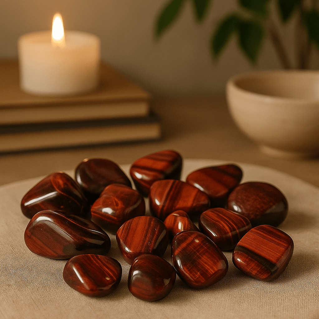 Red Tiger's Eye Tumbled Stones 12 Pack 7 - 26mm - SHAMTAM.COM