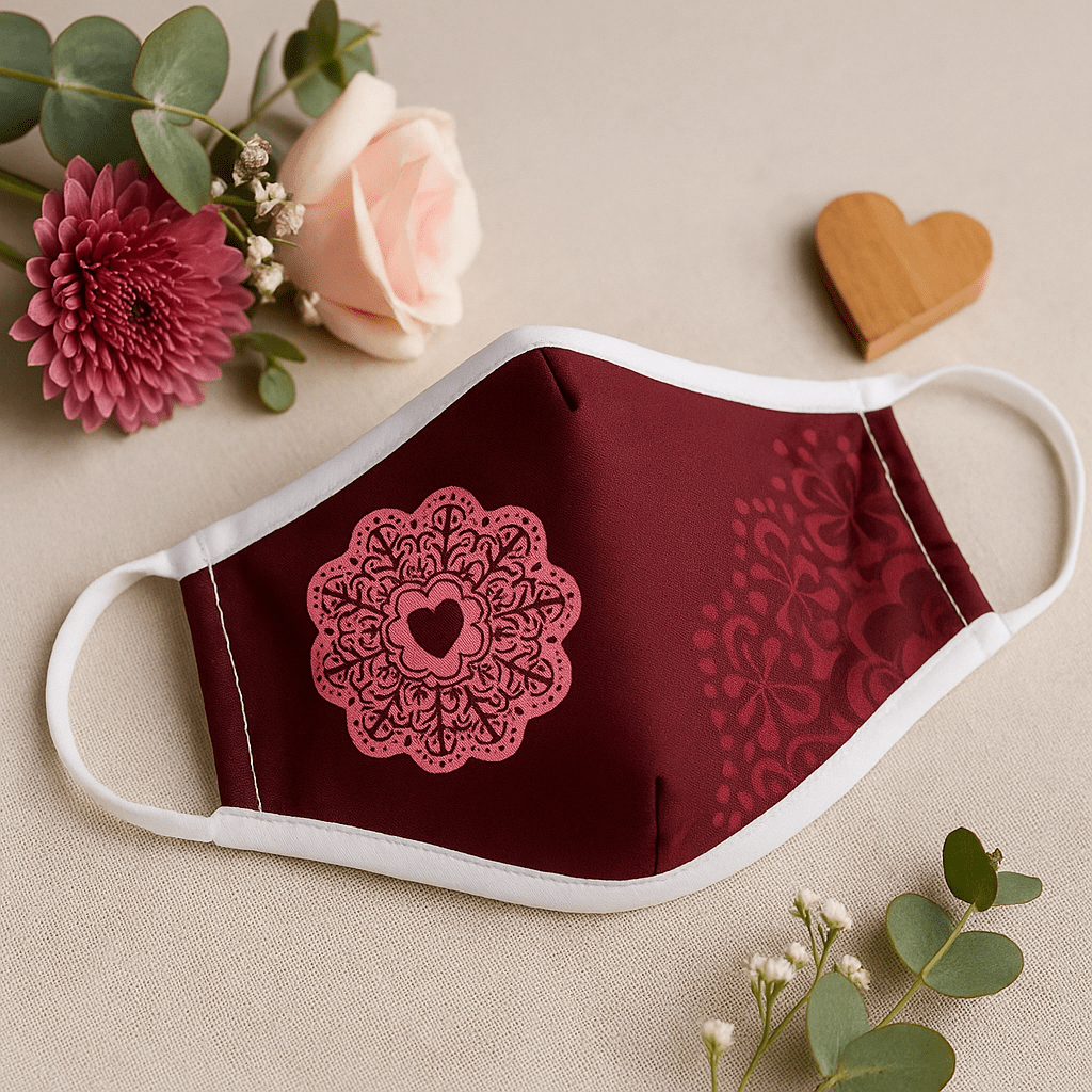 Reusable Adult Cloth Face Mask - Red Mandala Heart - SHAMTAM.COM