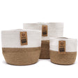 Set of 3 Indian Cotton & Jute Rope Storage Baskets - Two - Tone White & Natural Brown Design by Ancient Wisdom - SHAMTAM.COM
