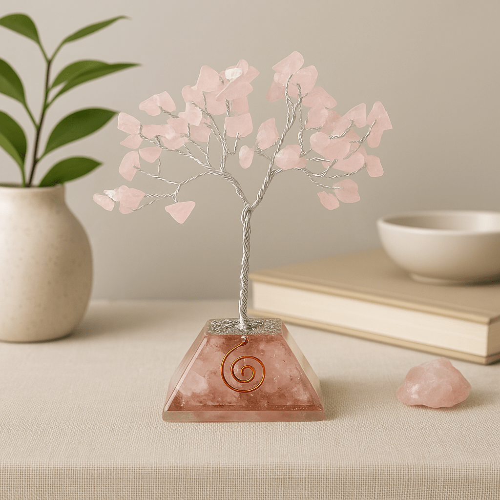 Rose Quartz Crystal Tree Orgonite Base 80 Gemstones - SHAMTAM.COM