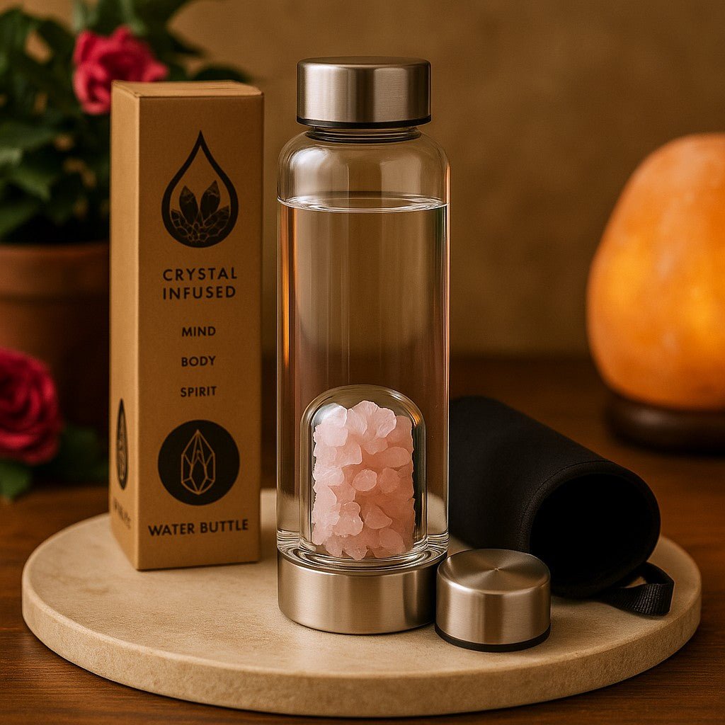 Rose Quartz Crystal Water Bottle With Chips - SHAMTAM.COM