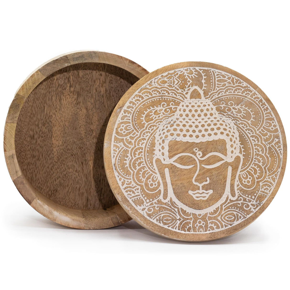 Big Round Box 17.5x7.5cm - Buddha Face Whitewash - SHAMTAM.COM