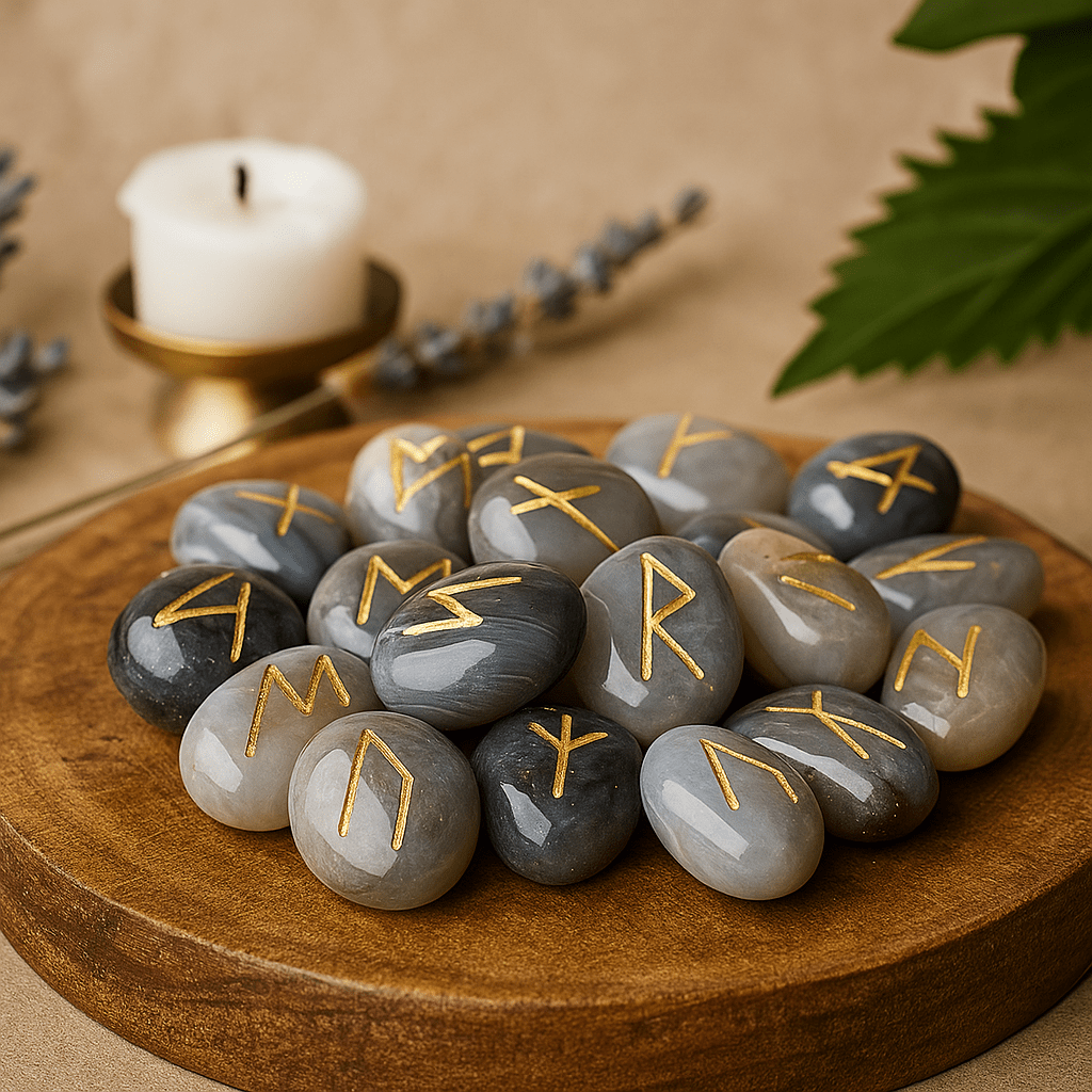Rune Stones Set Grey Agate 25 In Pouch - SHAMTAM.COM