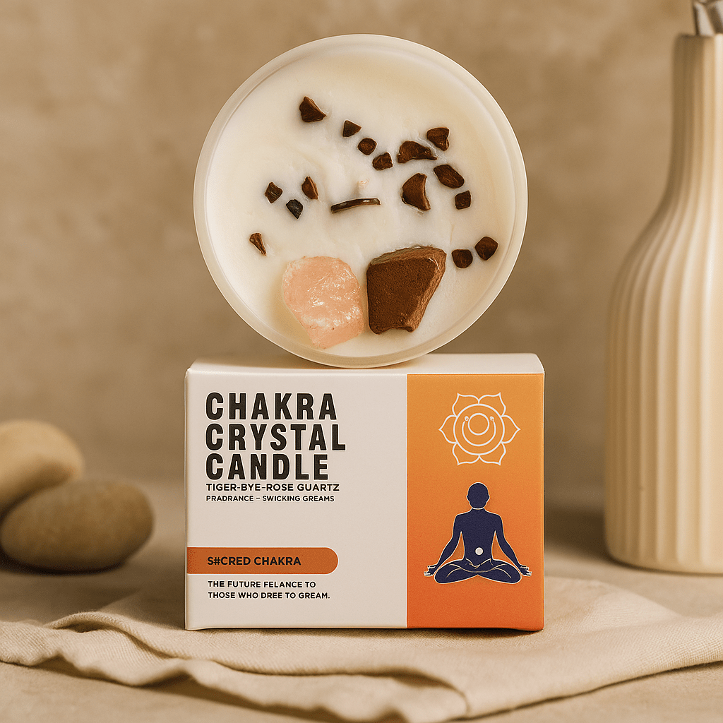 Sacral Chakra Crystal Candle Tiger Eye Rose Quartz - SHAMTAM.COM