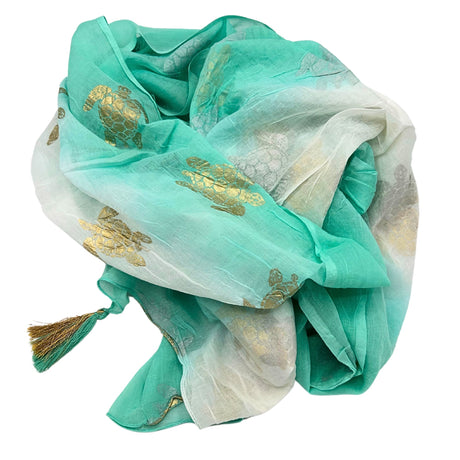 Nomad Sari On the Med Collection - Pario - White & Turquoise Gold Turtle Design - SHAMTAM.COM