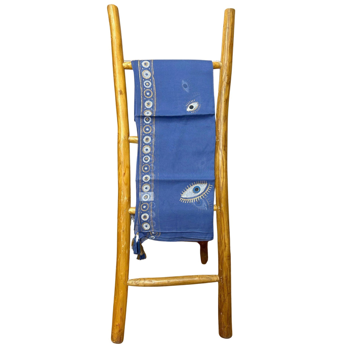 Nomad Sari On the Med Collection - Pario - Rich Blue & Gold Hand Painted Evil Eye Design - SHAMTAM.COM