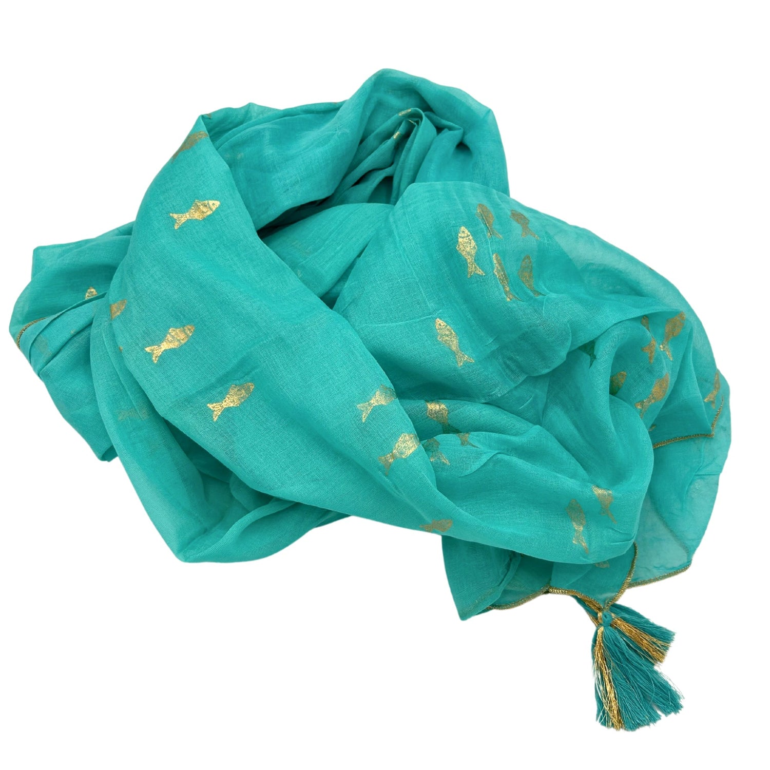 Nomad Sari On the Med Collection - Pario - Turquoise & Gold Fish Design - SHAMTAM.COM