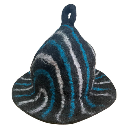 Felted Sauna Bowl Hat - Black Blue Streaks - SHAMTAM.COM