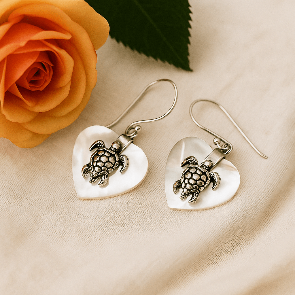 Sea Turtle Earrings Sterling Silver Mother of Pearl - SHAMTAM.COM