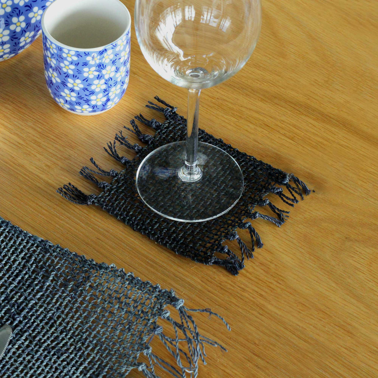 Set of 4 Seagrass Fringe Natural Coasters - Black - SHAMTAM.COM