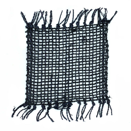 Set of 4 Seagrass Fringe Natural Coasters - Black - SHAMTAM.COM