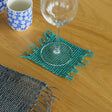 Set of 4 Seagrass Fringe Natural Coasters - Turquoise - SHAMTAM.COM