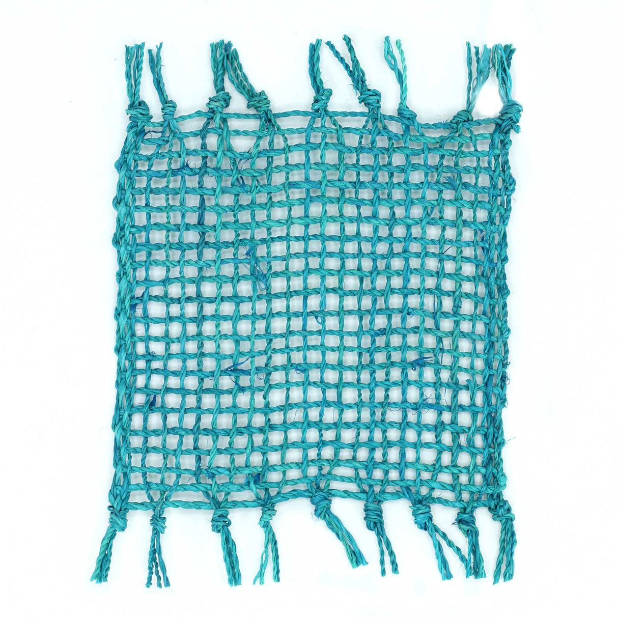 Set of 4 Seagrass Fringe Natural Coasters - Turquoise - SHAMTAM.COM