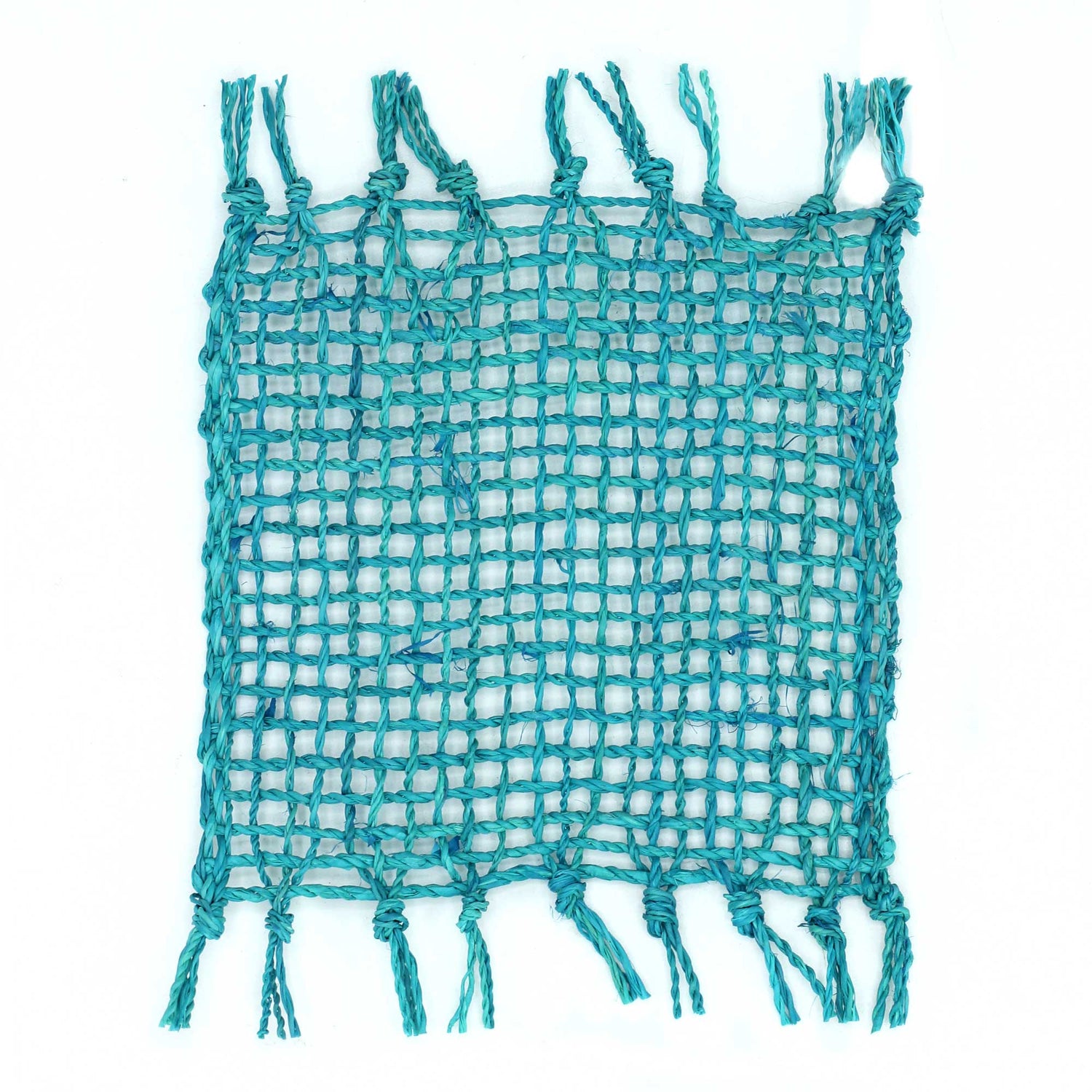 Set of 4 Seagrass Fringe Natural Coasters - Turquoise - SHAMTAM.COM