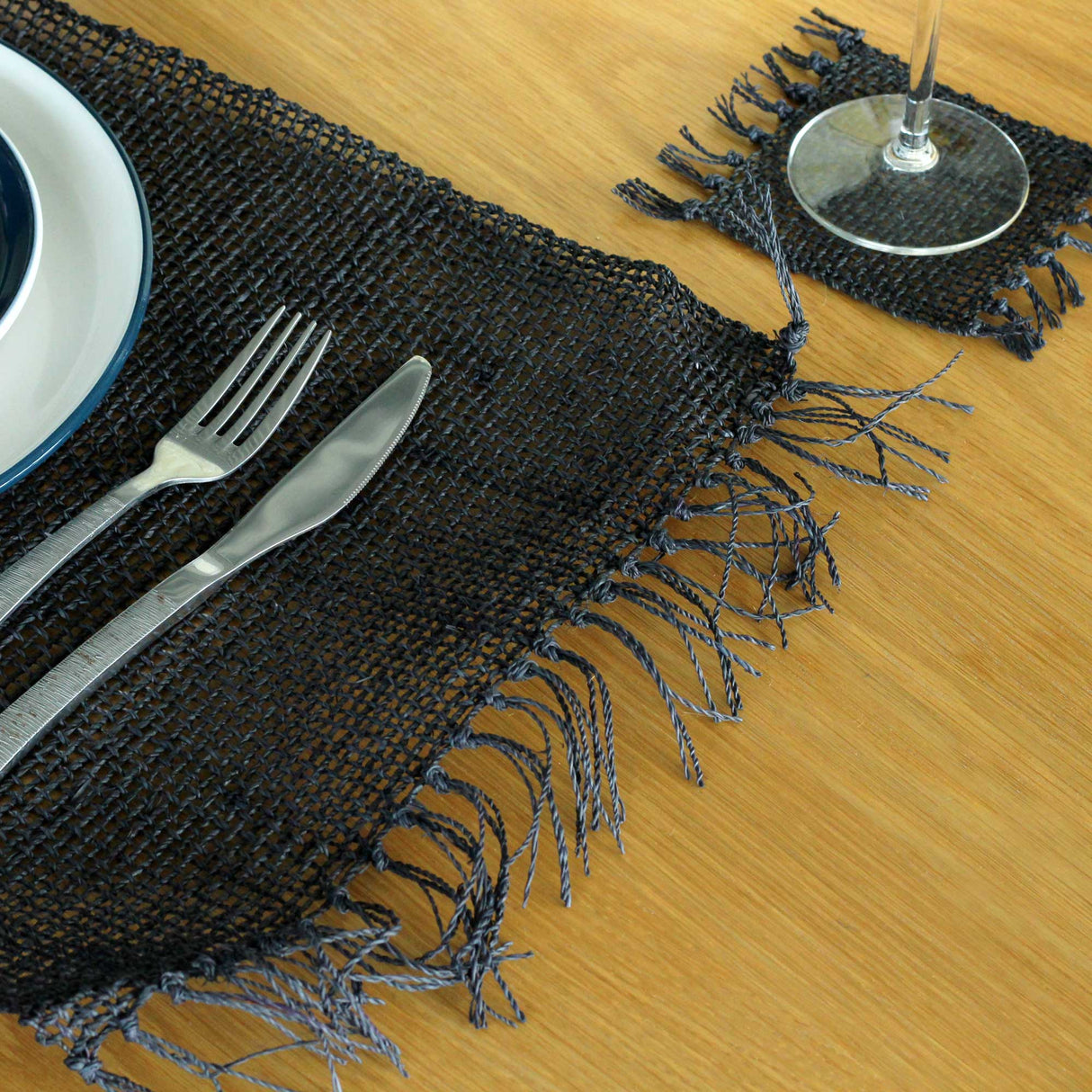 Seagrass Fringe Natural Placemat - Black - SHAMTAM.COM