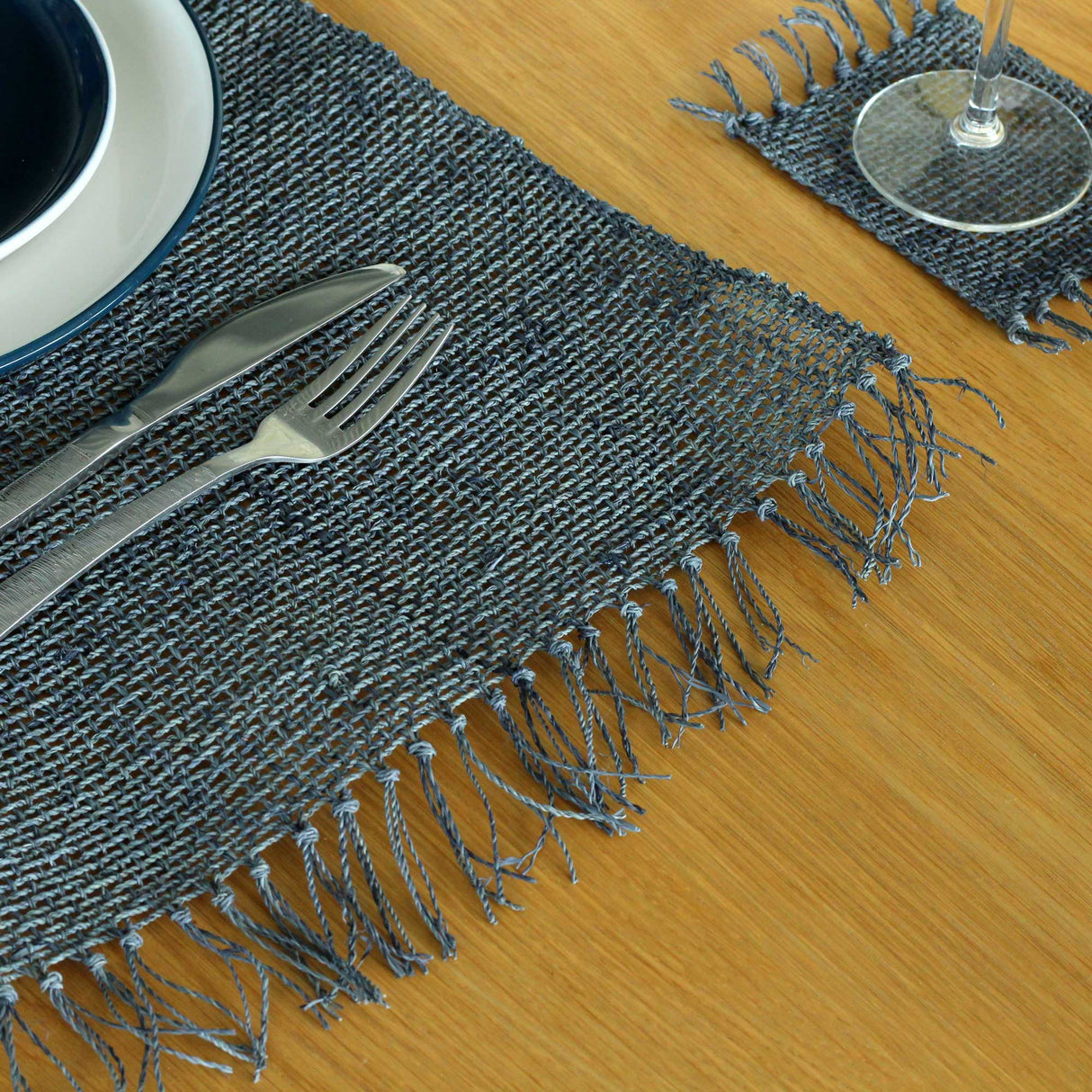 Seagrass Fringe Natural Placemat - Charcoal - SHAMTAM.COM