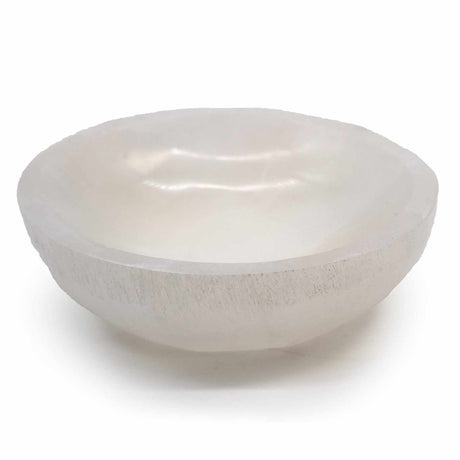 White translucent handcrafted 15cm round selenite bowl with polished finish from Morocco