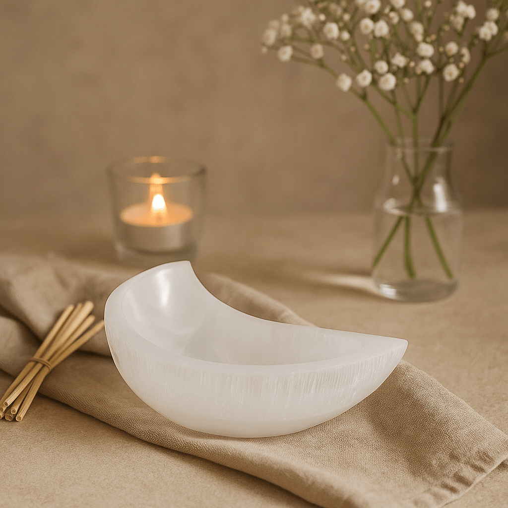 Selenite Bowl Moon Shape 15cm - SHAMTAM.COM