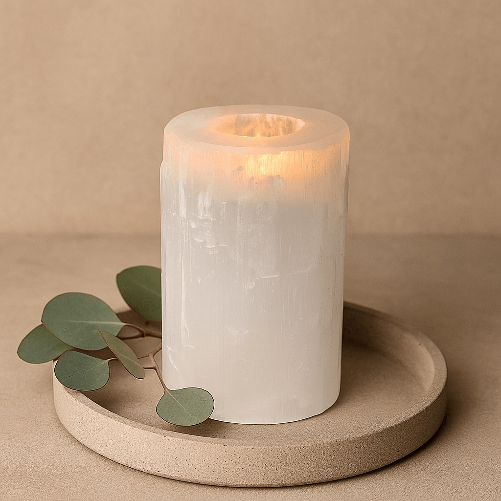 Selenite Candle Holder Cylinder 15 cm - SHAMTAM.COM