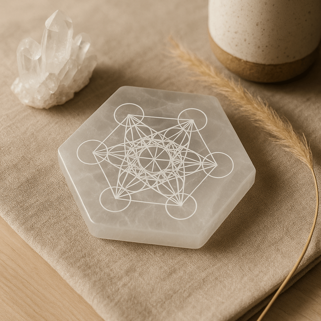 Selenite Charging Plate Hexagonal 18cm - Direction And Decision - SHAMTAM.COM