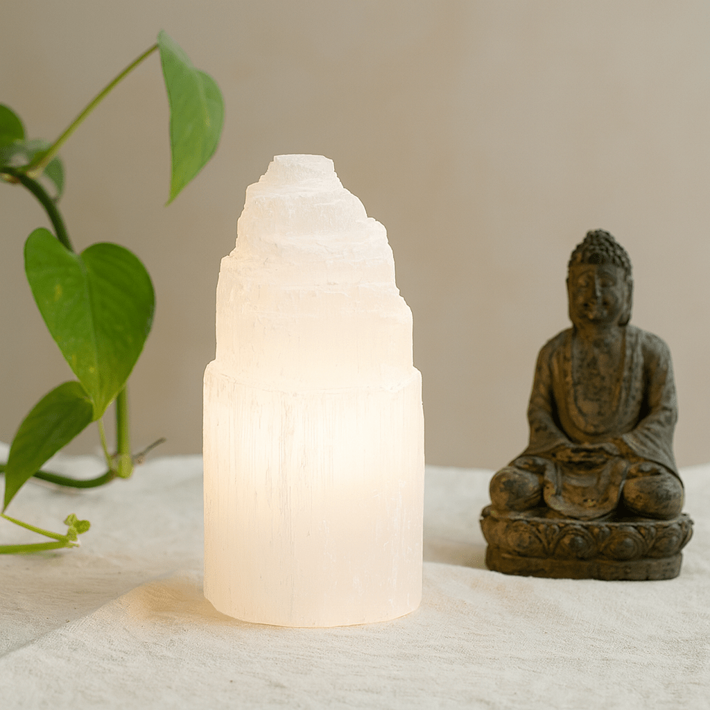 Selenite Crystal Tower Lamp 15 cm - SHAMTAM.COM
