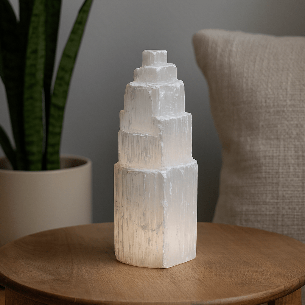 Selenite Tower Lamp 25 cm - SHAMTAM.COM