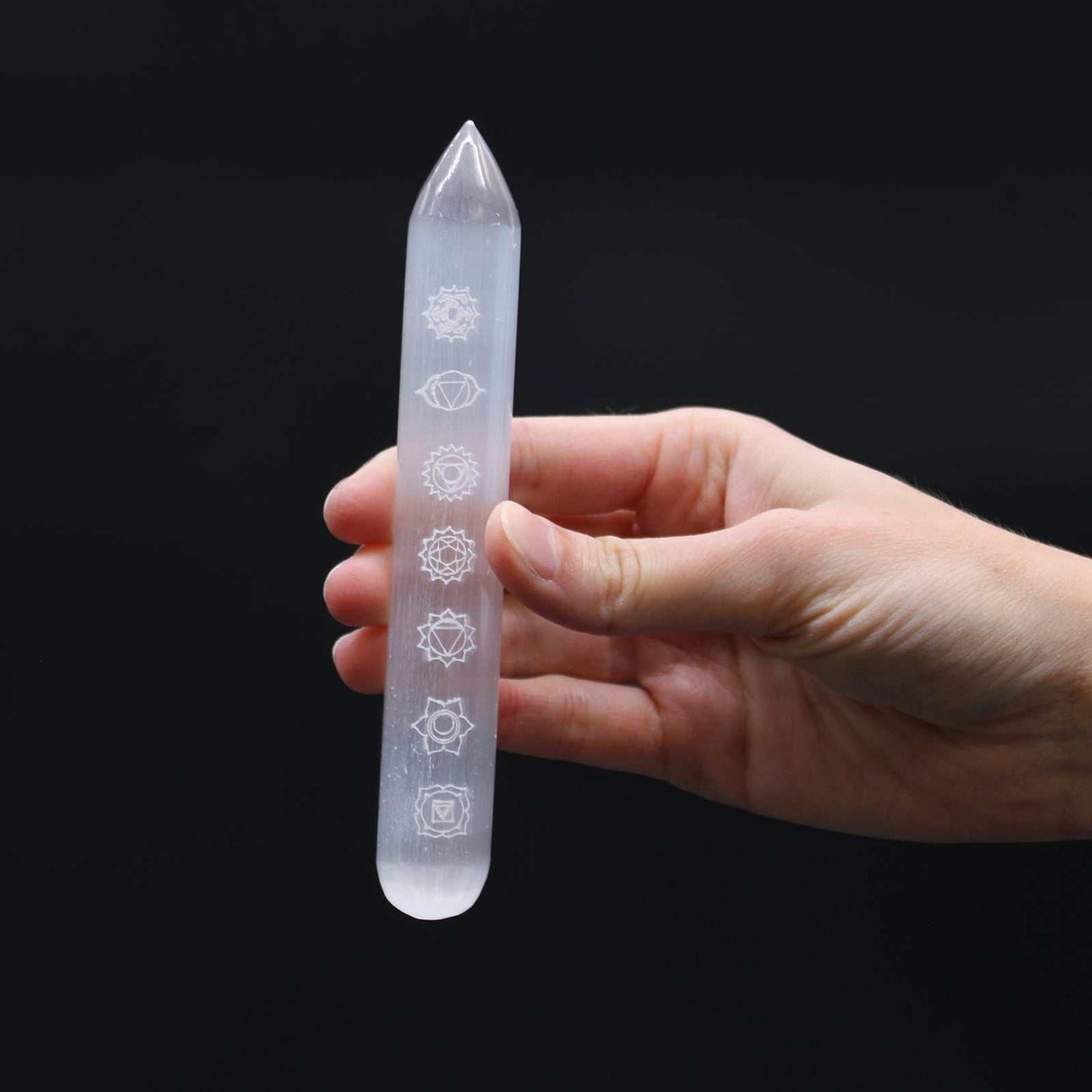 Selenite Wand - 16 cm (Point one End) 7 Chakra - SHAMTAM.COM