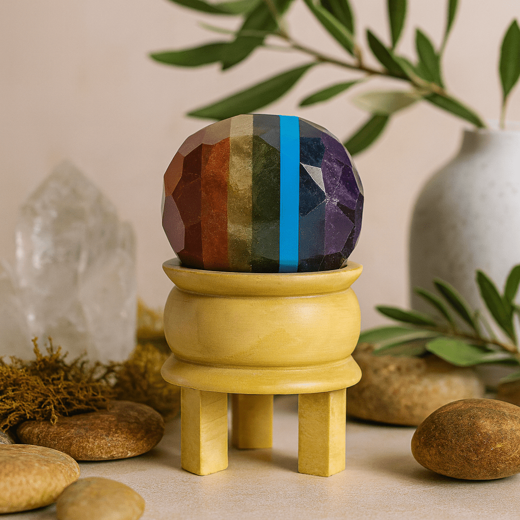 Seven Chakra Healing Crystal Sphere with Wooden Stand - SHAMTAM.COM