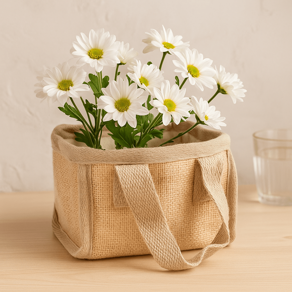 Shopping Basket Natural Jute Cotton 16x10x12 cm - SHAMTAM.COM