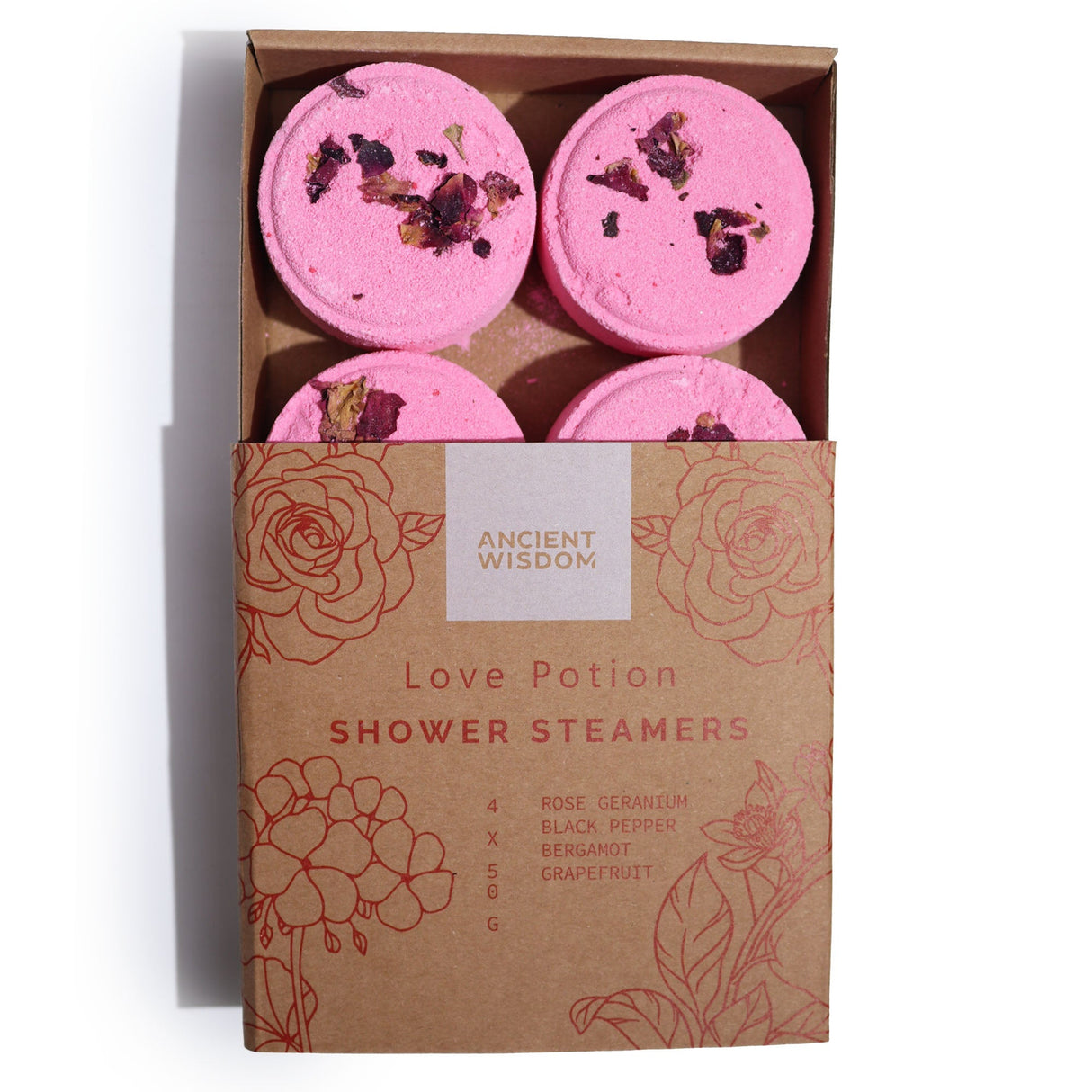 Love Potion Shower Steamers Gift Set - 4 Vegan - Friendly Aromatherapy Steamers with All - Natural Essential Oils - Made in Sheffield, UK - SHAMTAM.COM