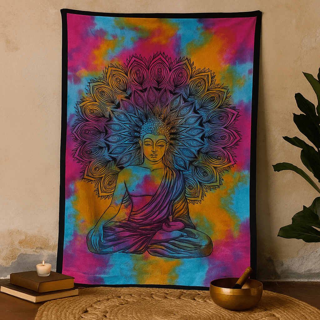 Single Cotton Bedspread And Wall Hanging - Buddha - SHAMTAM.COM