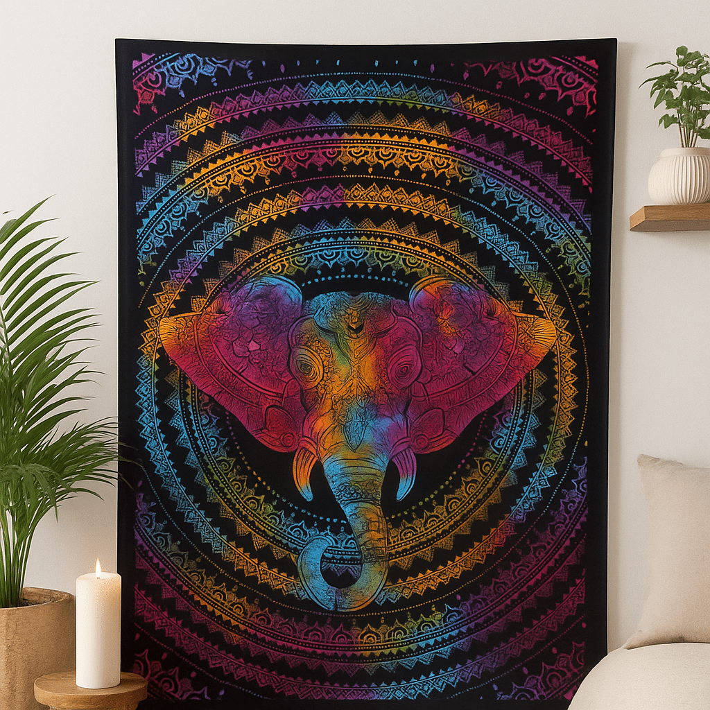 Single Cotton Bedspread and Wall Hanging, Elephant Head - SHAMTAM.COM