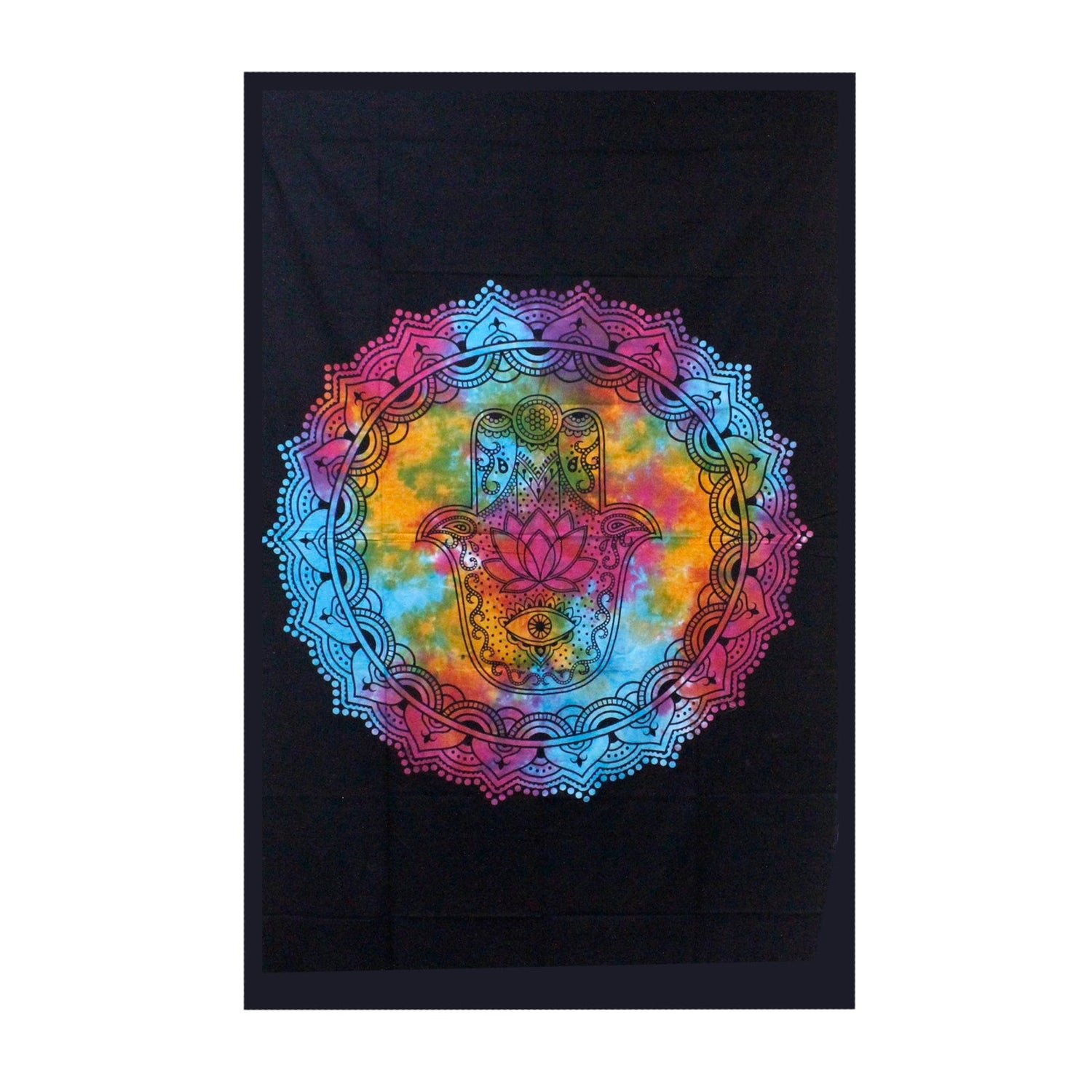 Single Cotton Bedspread + Wall Hanging - Black Hamsa - SHAMTAM.COM