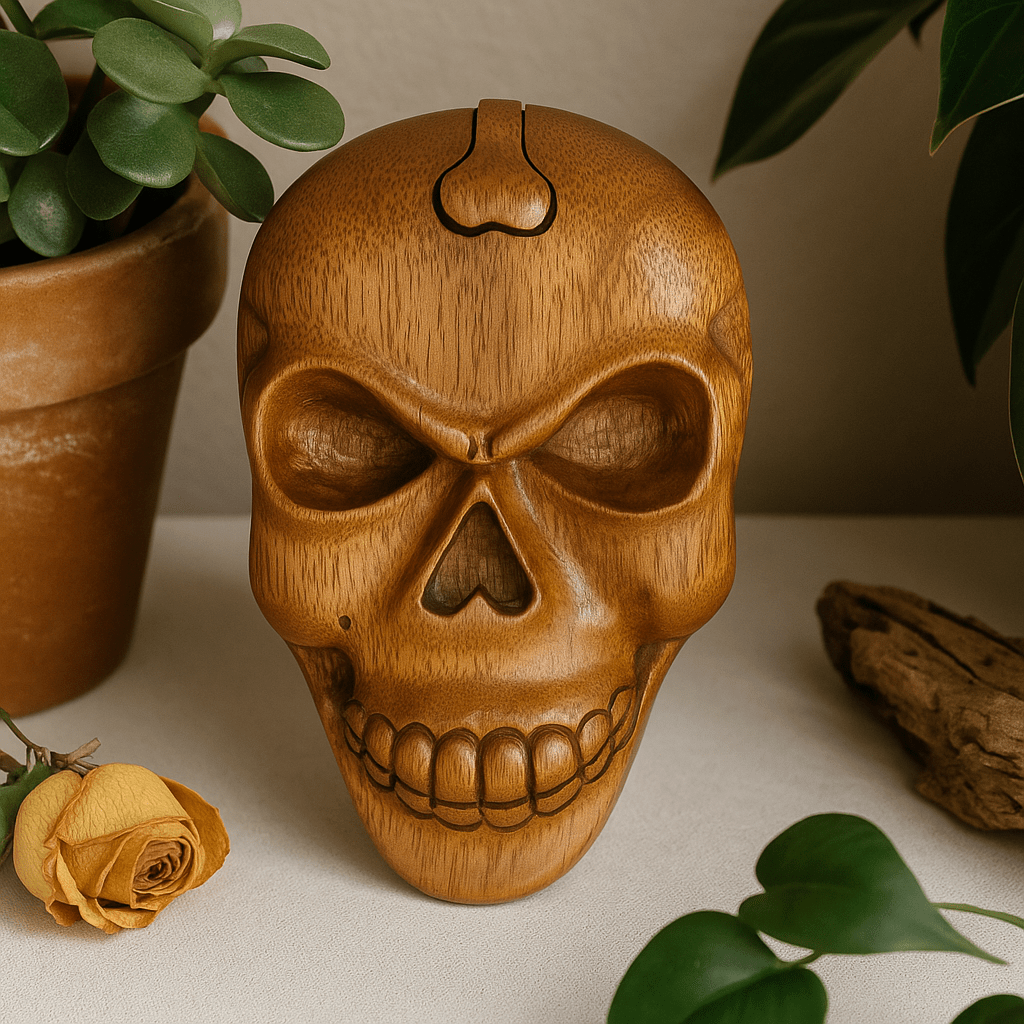 Skull Wooden Puzzle Box With Hidden Compartment - SHAMTAM.COM