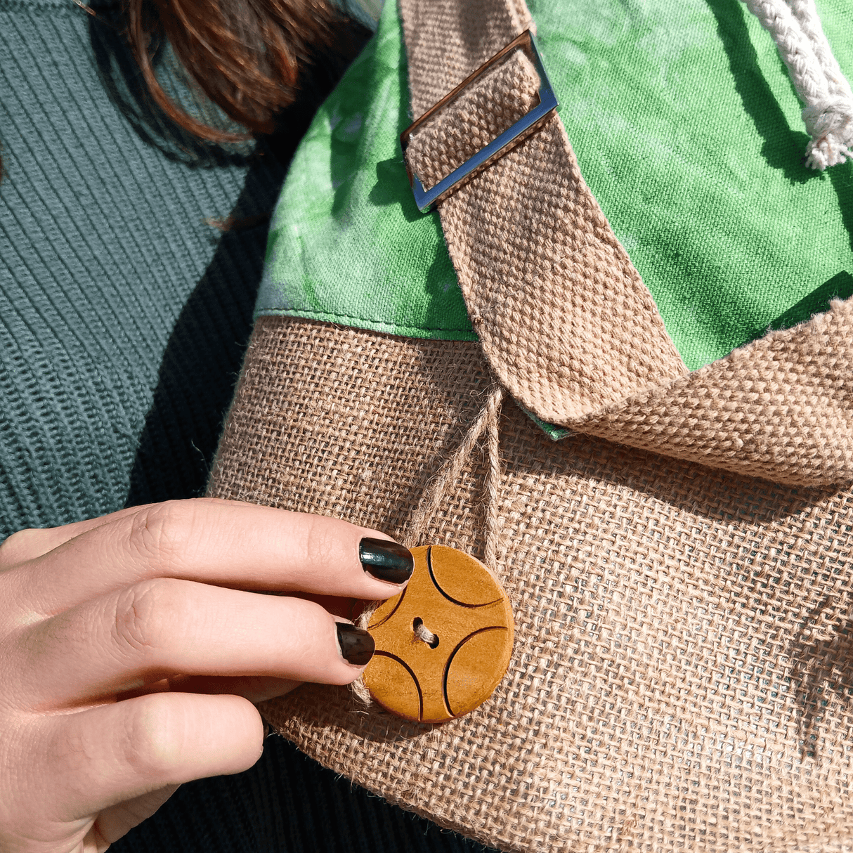 Eco - Friendly Green Stonewash Sling Bag with Tree of Life Design and Adjustable Strap - SHAMTAM.COM