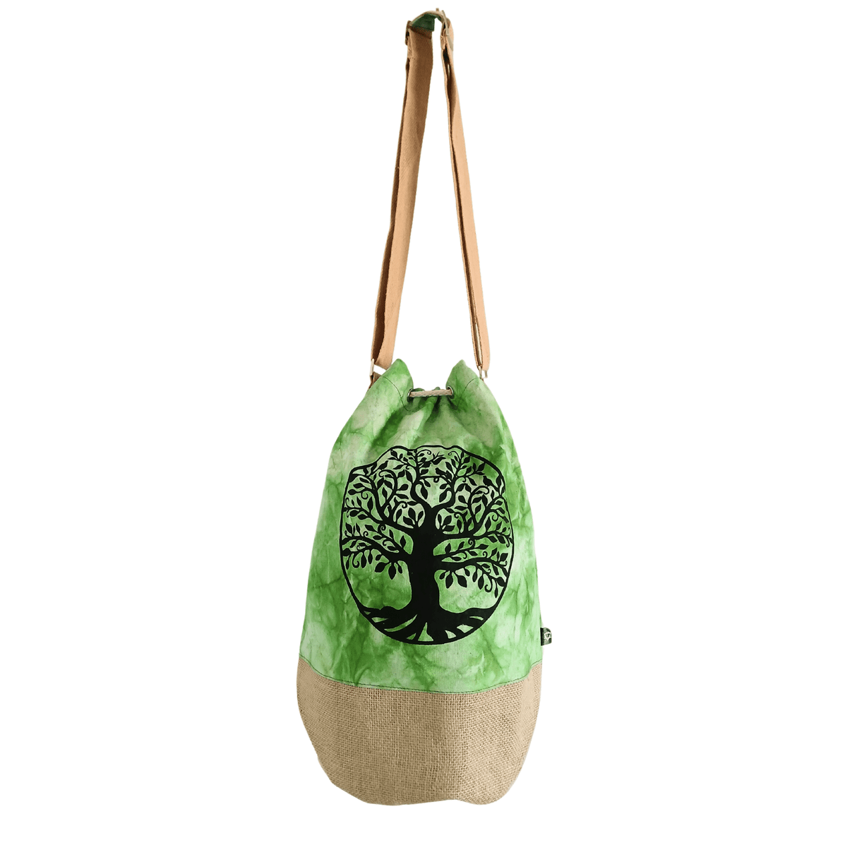 Eco - Friendly Green Stonewash Sling Bag with Tree of Life Design and Adjustable Strap - SHAMTAM.COM