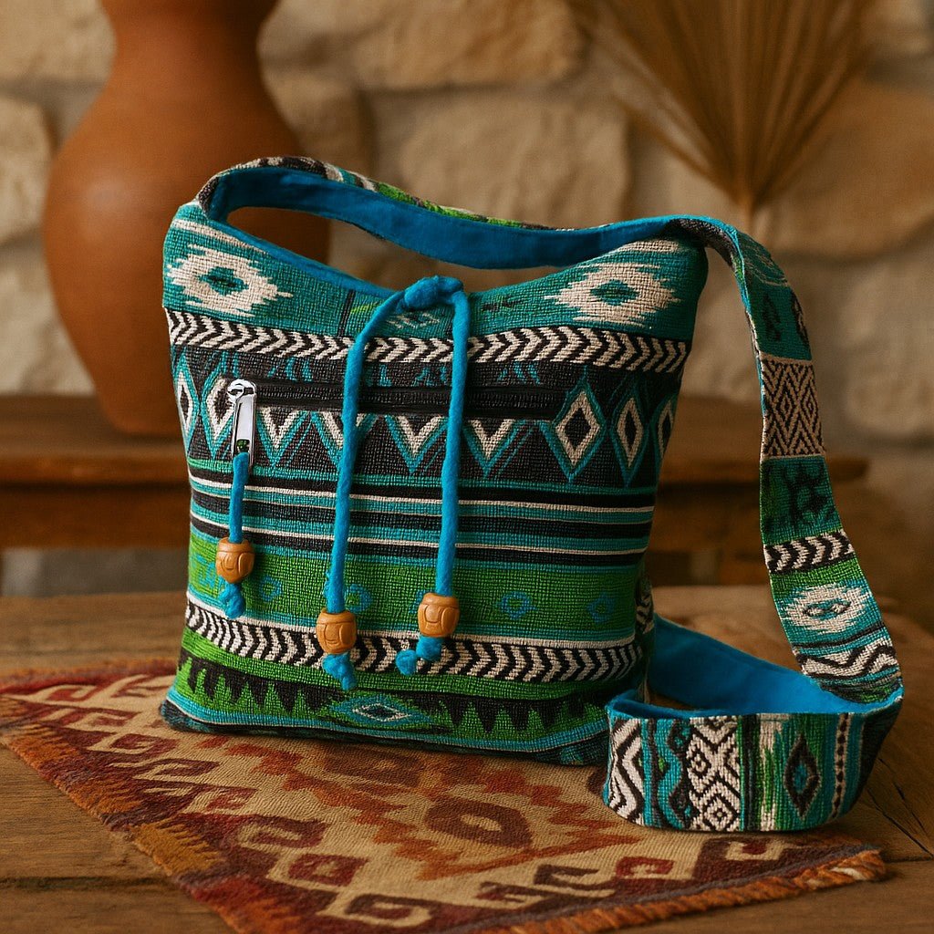 Sling Bag, Teal Jacquard - SHAMTAM.COM