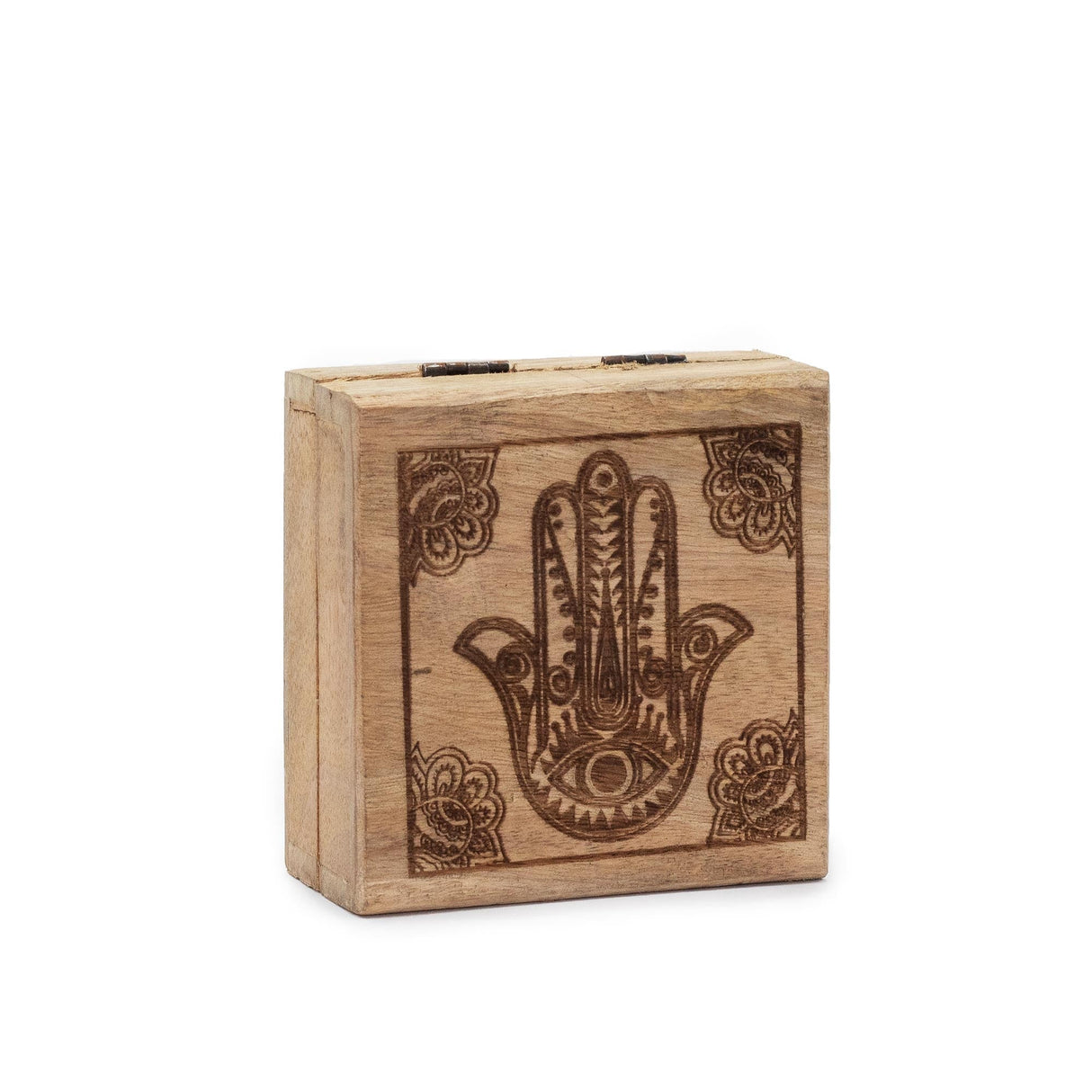 Small Square Box 10x10x4.2cm - Hamsa Black Engraved - SHAMTAM.COM